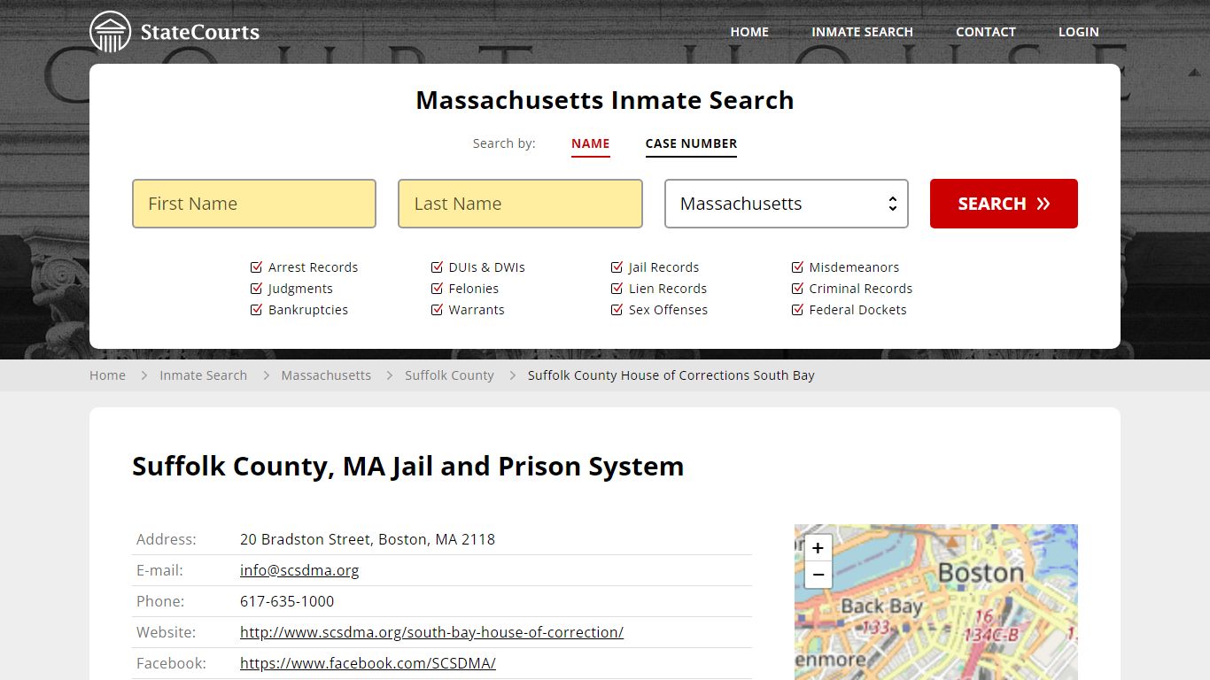 Suffolk County House of Corrections South Bay Inmate Records Search ...
